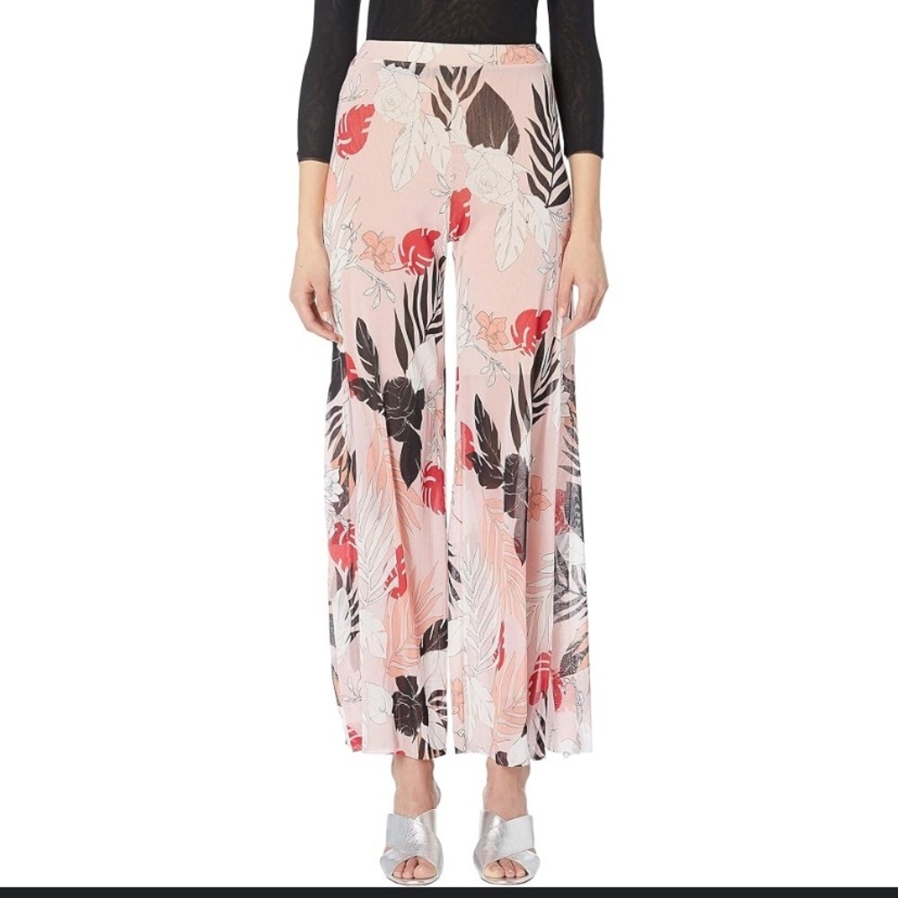 Leaf Print Slip Detail Pants FUZZI wide trousers $450 L cream pink fall designer
